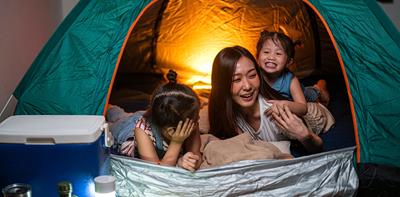 mum children tent indoors camping