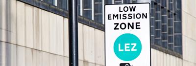Low emission zone (LEZ) sign on street