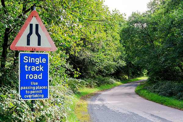 Single track road warning sign