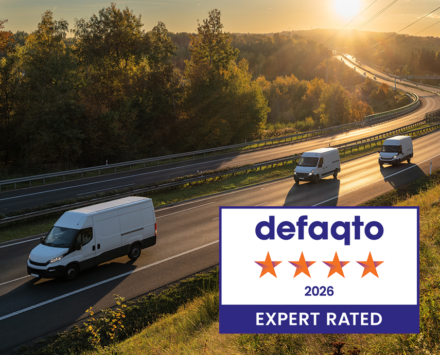 Van on motorway with four star defaqto logo