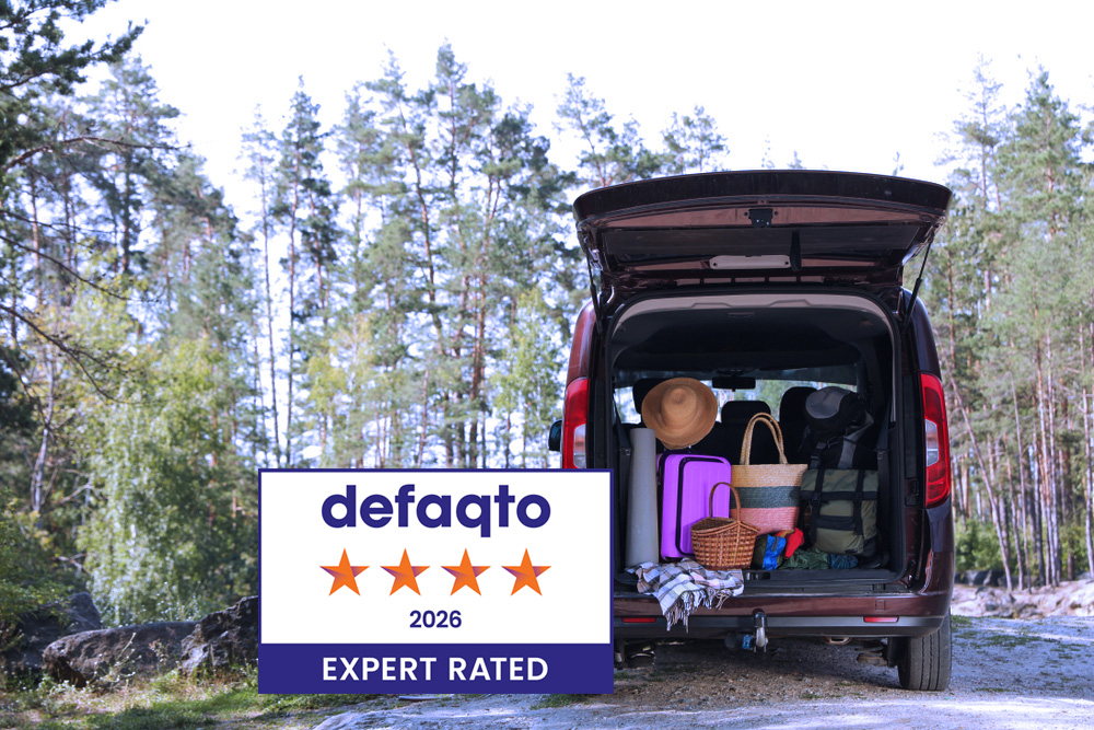 Van with open boot Defaqto four star logo