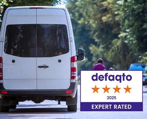 Van on motorway with four star defaqto logo