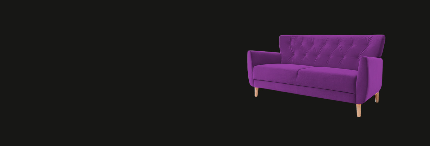 Purple sofa cutout on black background