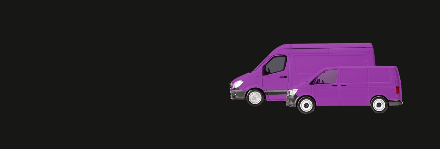 Large and small purple van cut outs on black background