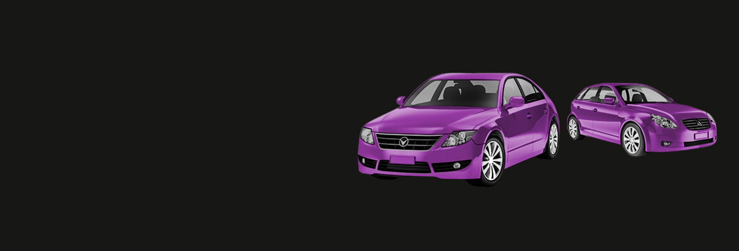 two purple cars on black background