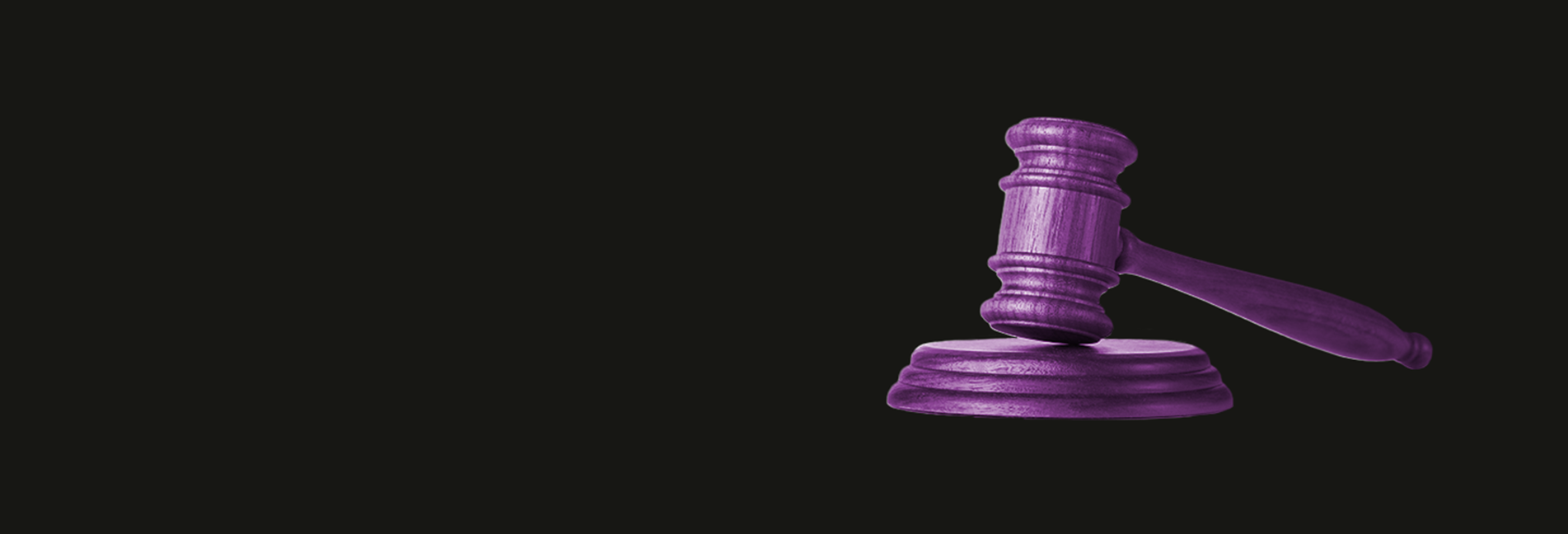 Purple wooden gavel or hammer used in a courtroom