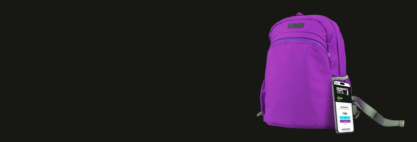 Purple rucksack with mobile