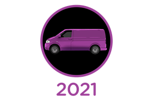 Purple van cut out on black background
