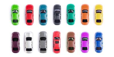 selection cars in different colours, shapes and sizes
