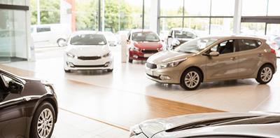 Cars on display in a car showroom