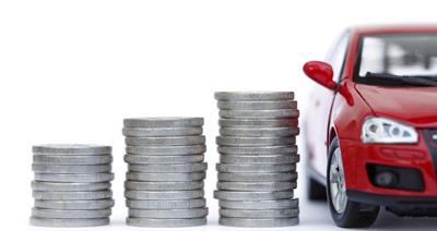red car next to stacked coins
