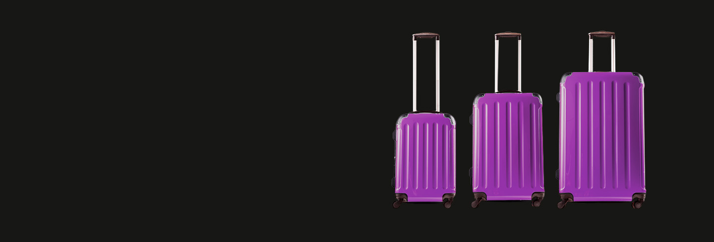 3 Purple suitcases on a black background