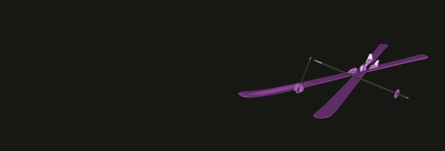 Purple skis and poles on a black background