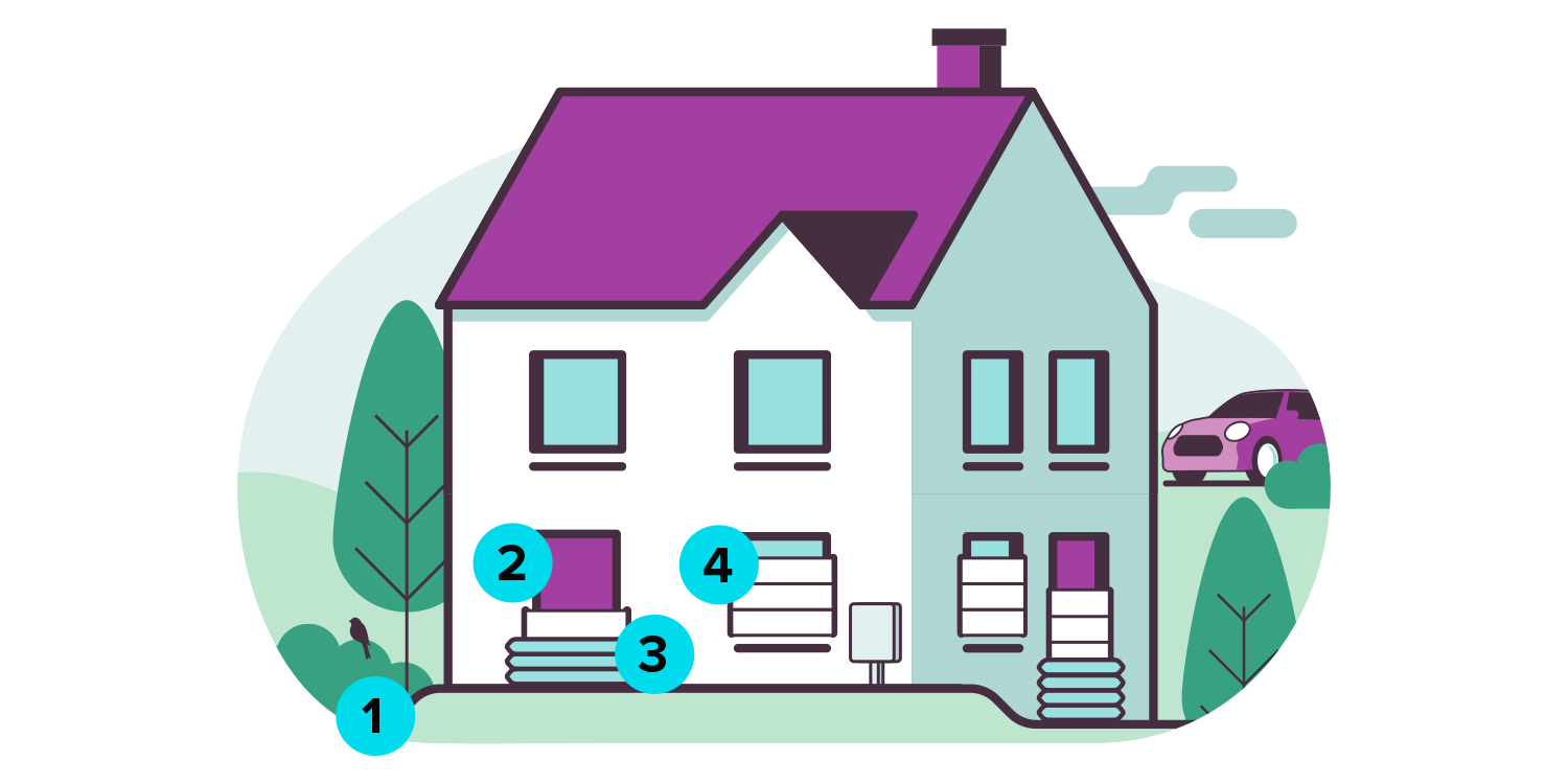 house illustration showing how to help prevent flood damage long term