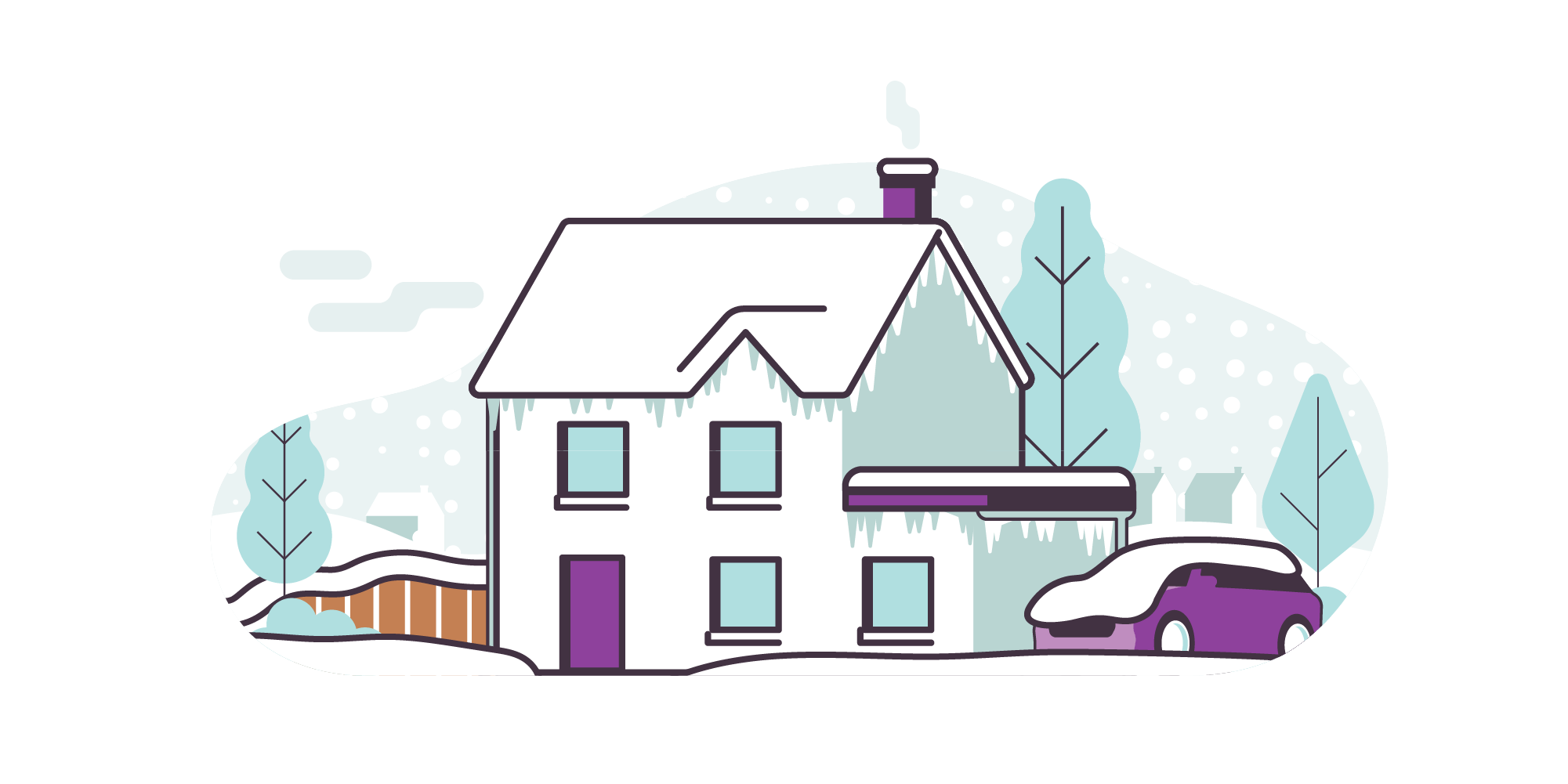 Illustration of home and car in snow