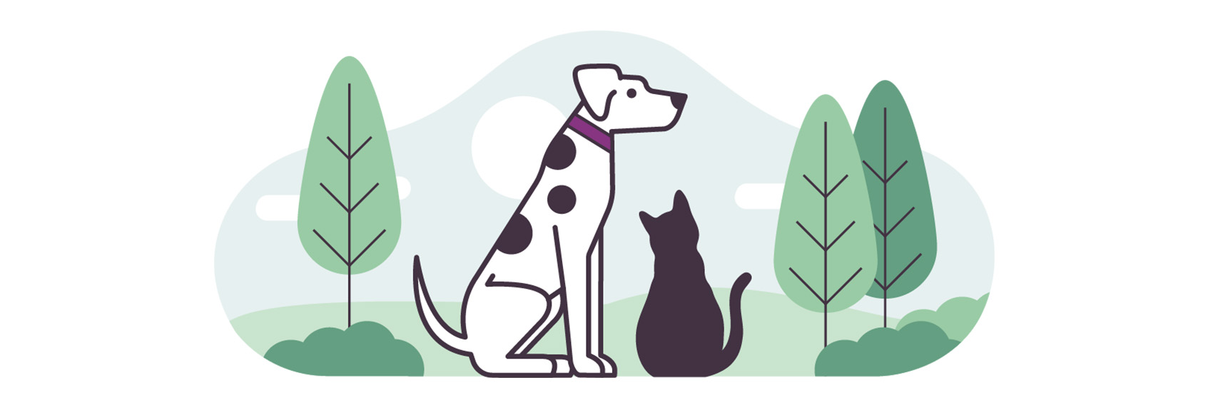 Illustration of dog and cat in garden