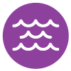 purple and white icon of a flood