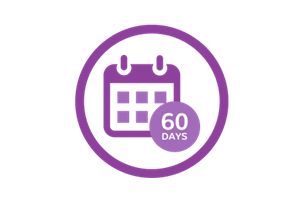 Purple icon of calendar showing 60 days