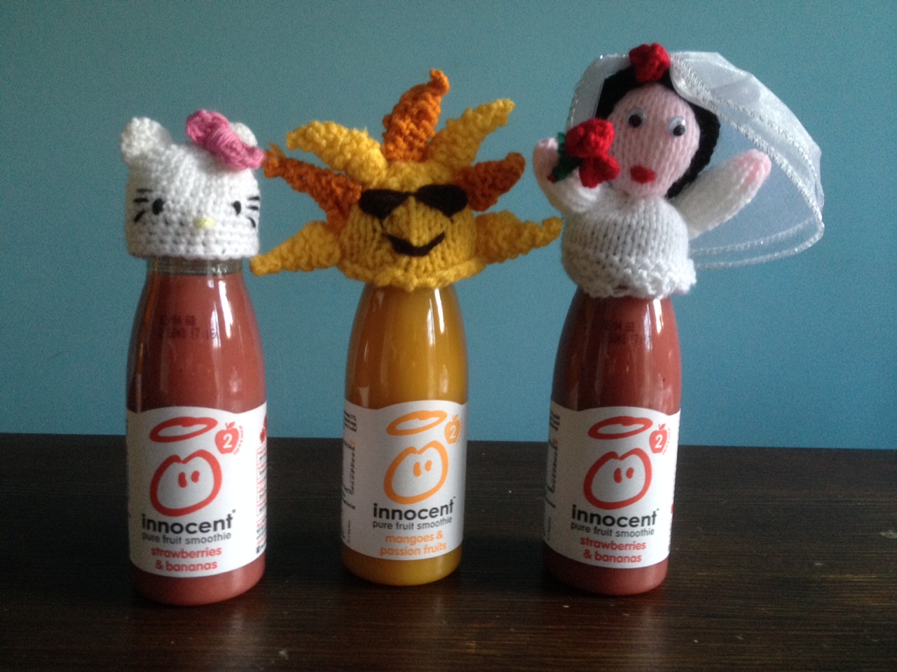 Innocent smoothies with knitted hats