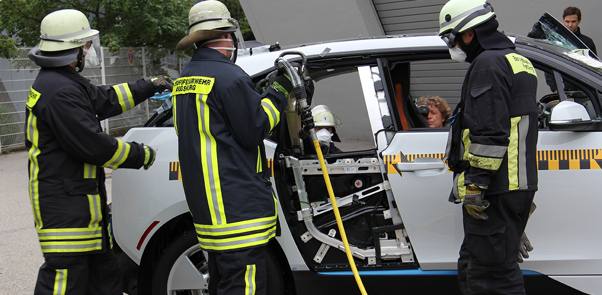 Rescue services attending the scene of a car crash