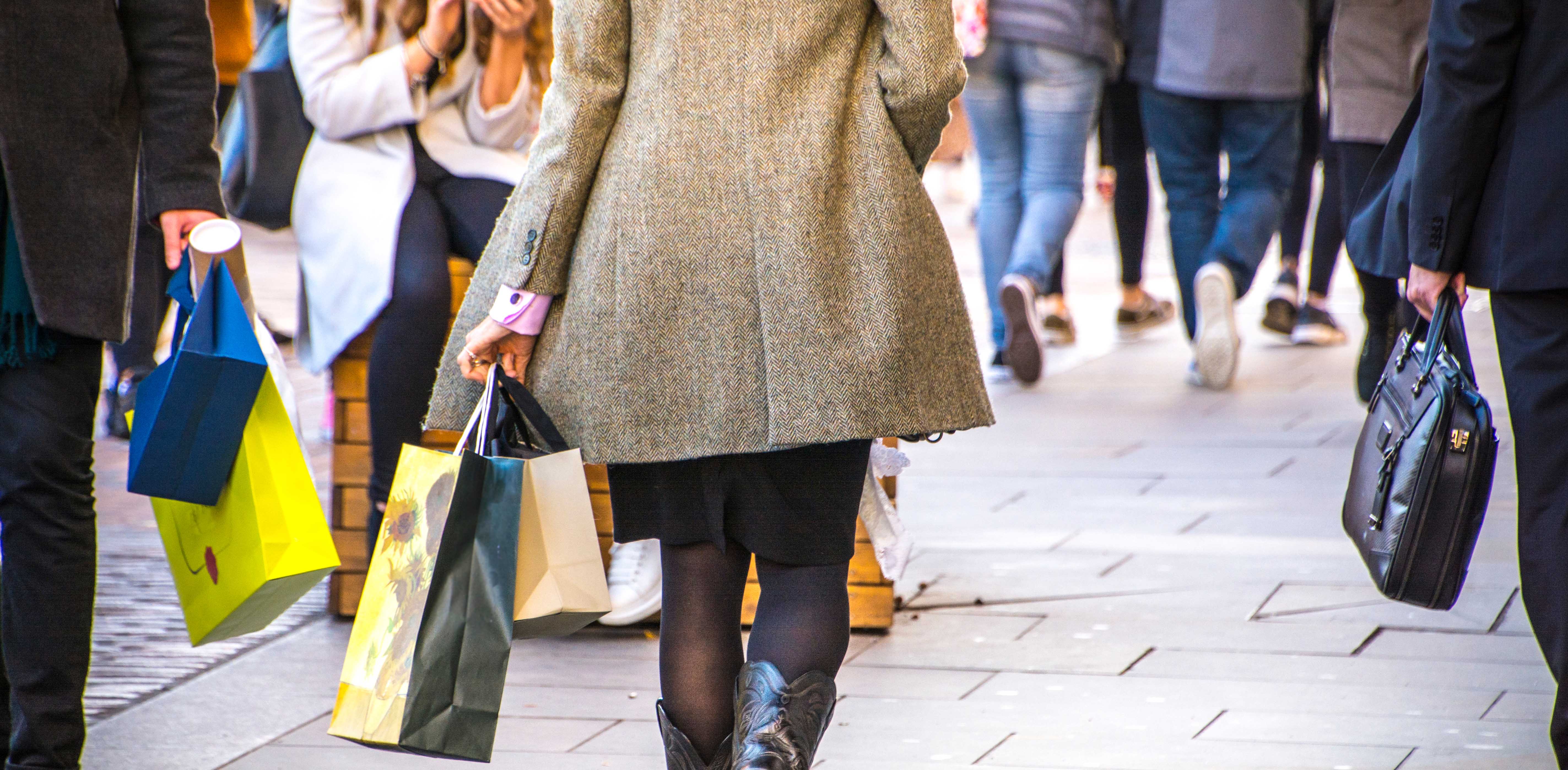 shopper bags busy street
