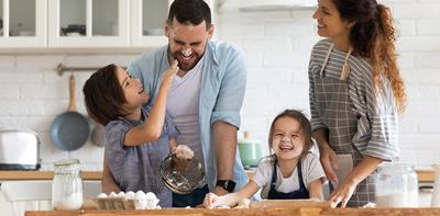 family cooking home messy