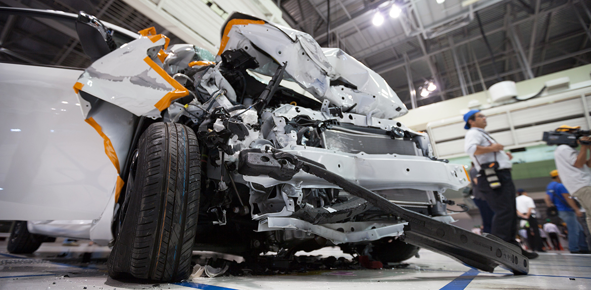 crushed white car