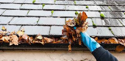 cleaning out roof gutter