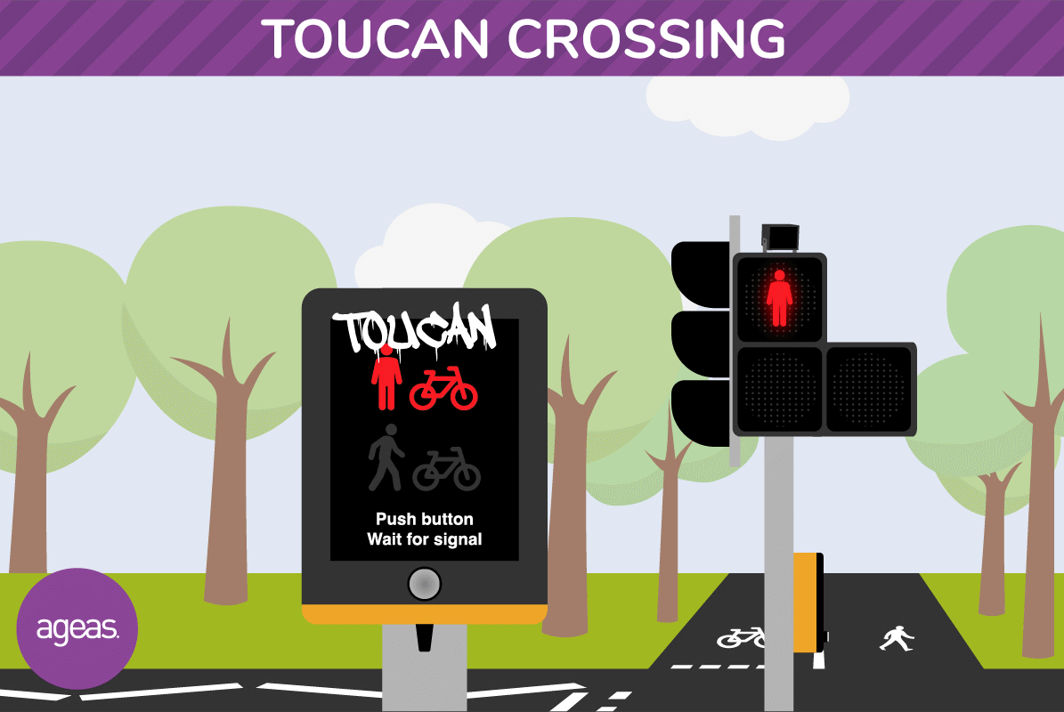 Animation showing how a toucan road crossing works